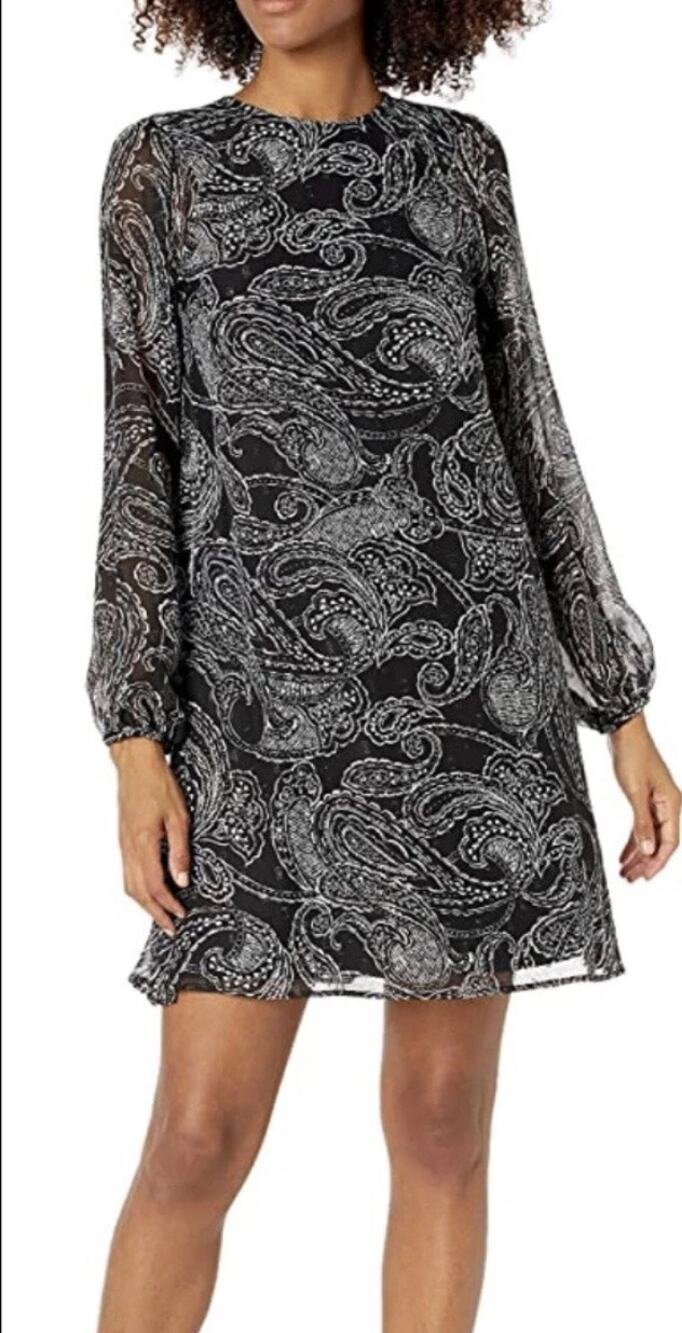 Calvin Klein Paisley Print Long Sleeve A Line Dress Size 6